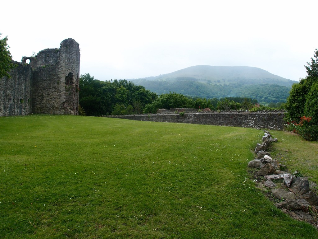 Abergavenny Castle with the Blorenge in the background