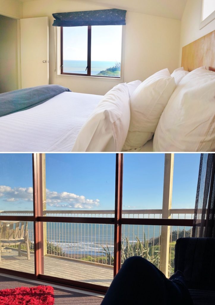 Images of bedroom and view to sea at Castaways Resort